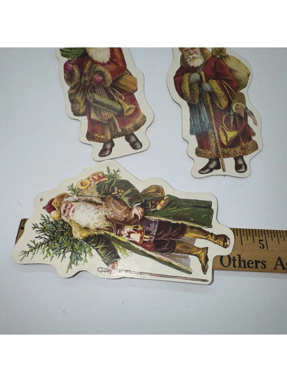 Vtg Victorian Old World Santa Ornament Lot Die Cut cardboard 2 Sided Christmas